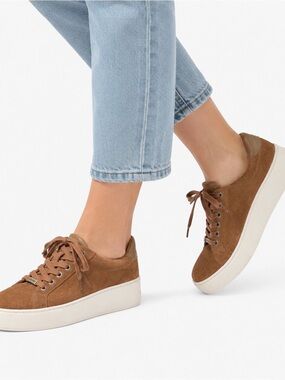 JSlides Maya Sneakers Womens 8 Brown Suede Platform Lace Up Comfort Shoes